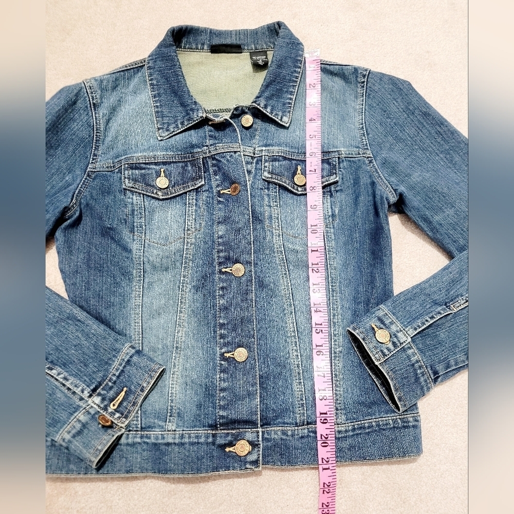 New York And Co Women’s Stretch Denim Jacket Size 4 Blue Classic Fitted Jean - Picture 9 of 14